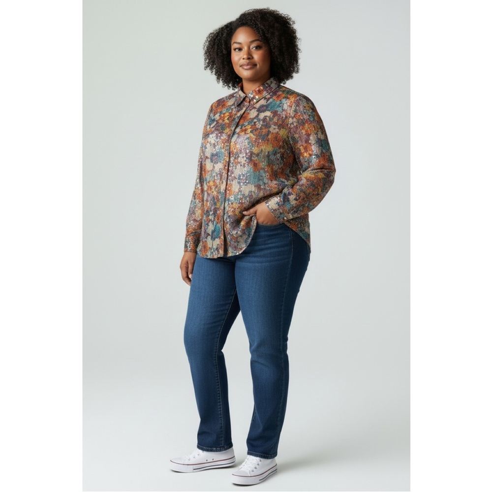 Cato Sequin Floral‎ Shirt 22/24W NWT